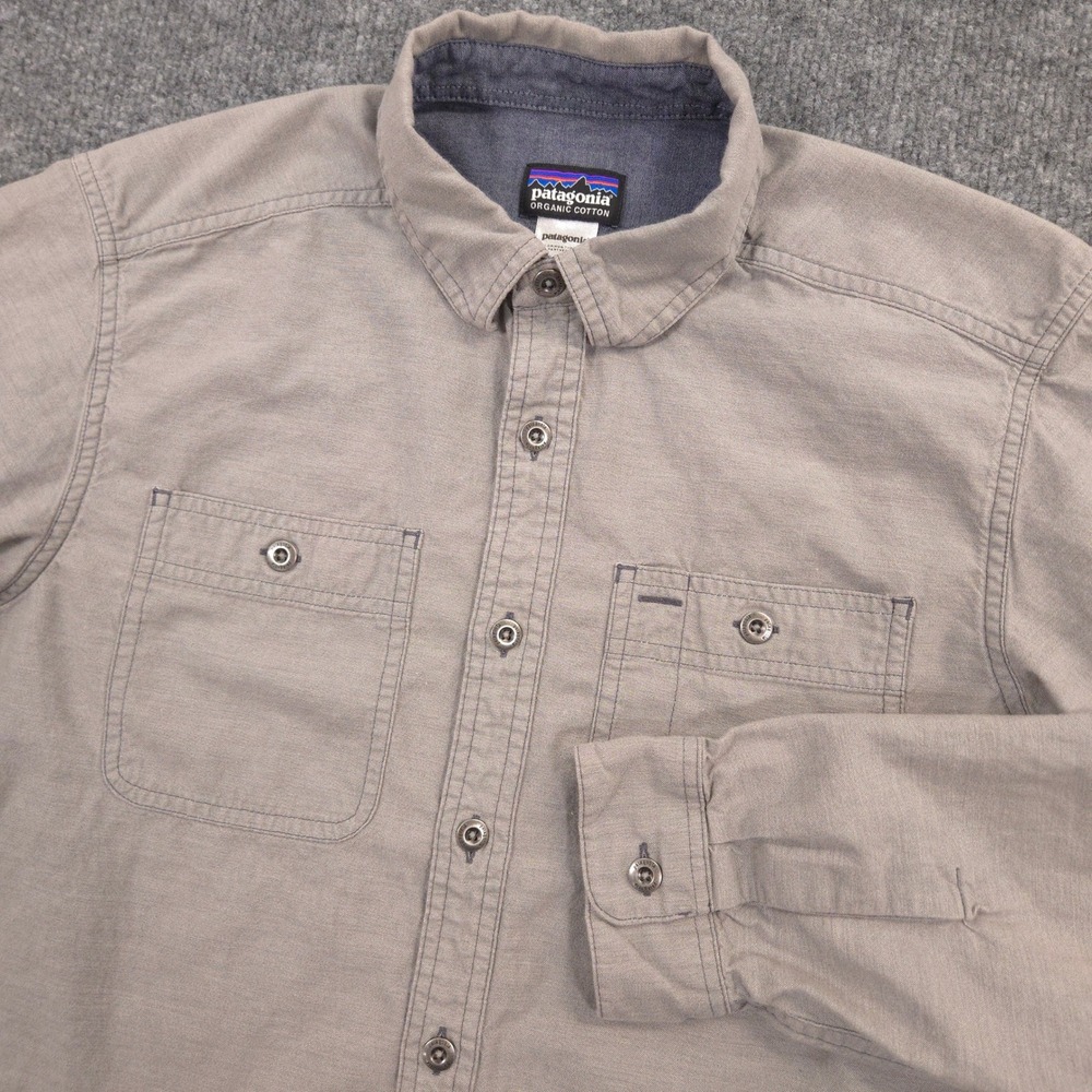 Patagonia Chambray Workwear Shirt Mens XS Gray Woven Organic Cotton Long Sleeve